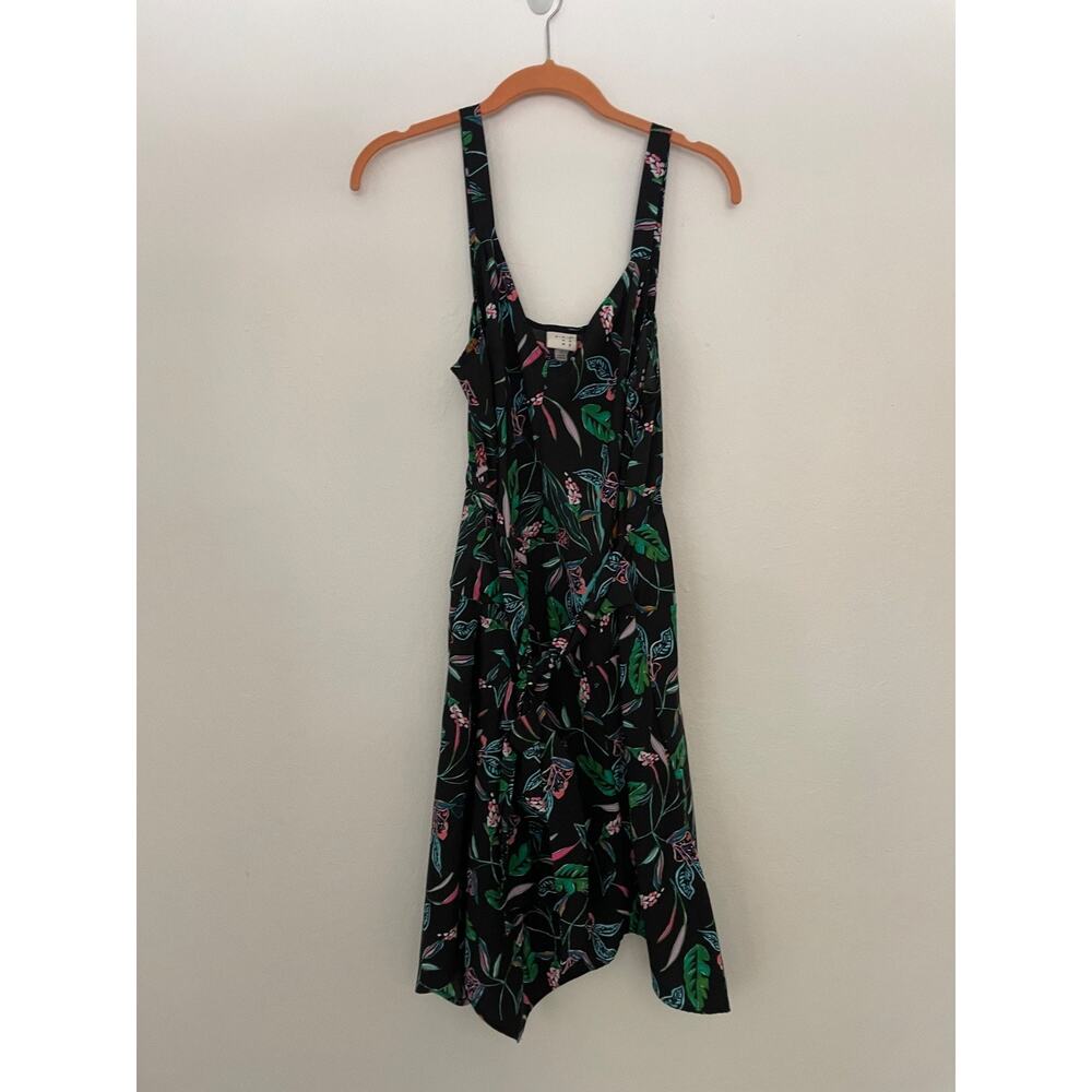 A New Day Womens Tropical Floral Handkerchief Hem Midi Dress Black Large